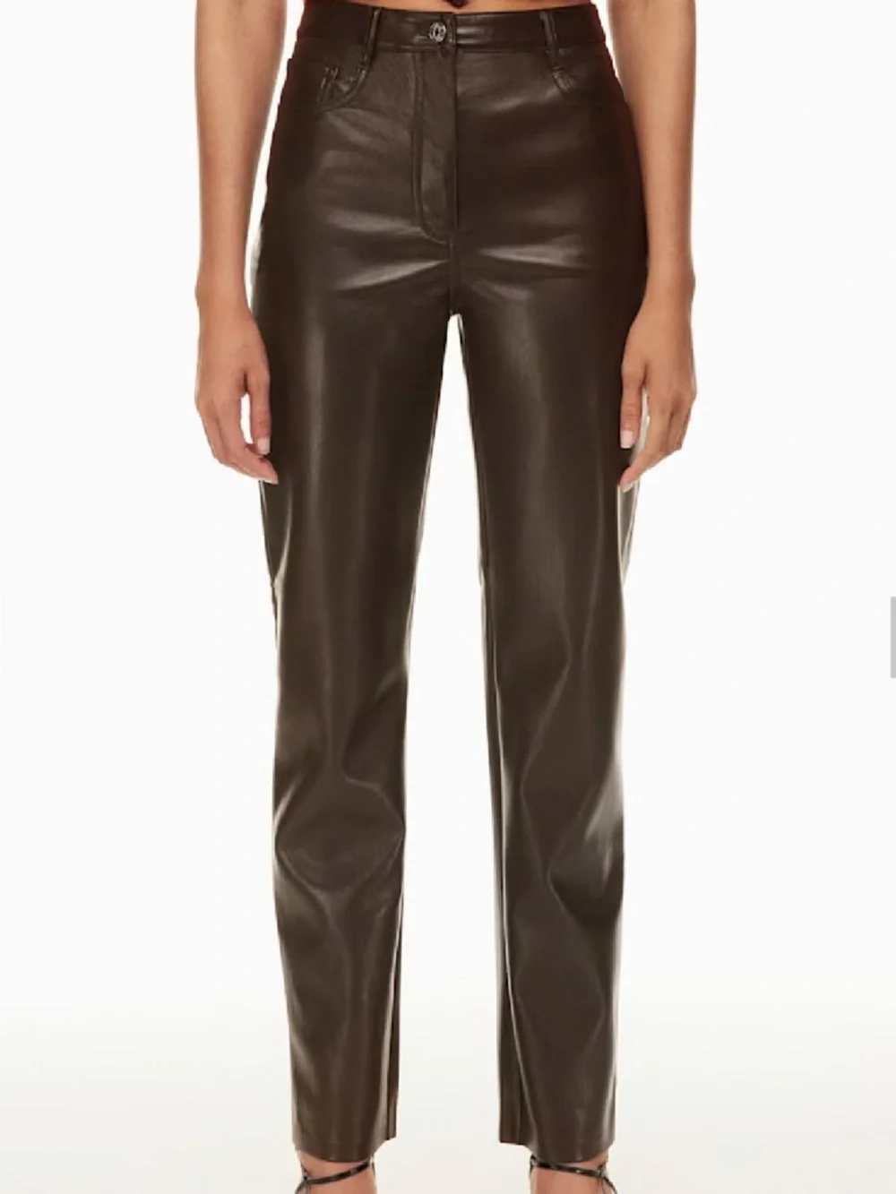 Aritzia Wilfred The Melina Brown Soft Vegan Leather Pants Size 12 - Picture 3 of 9